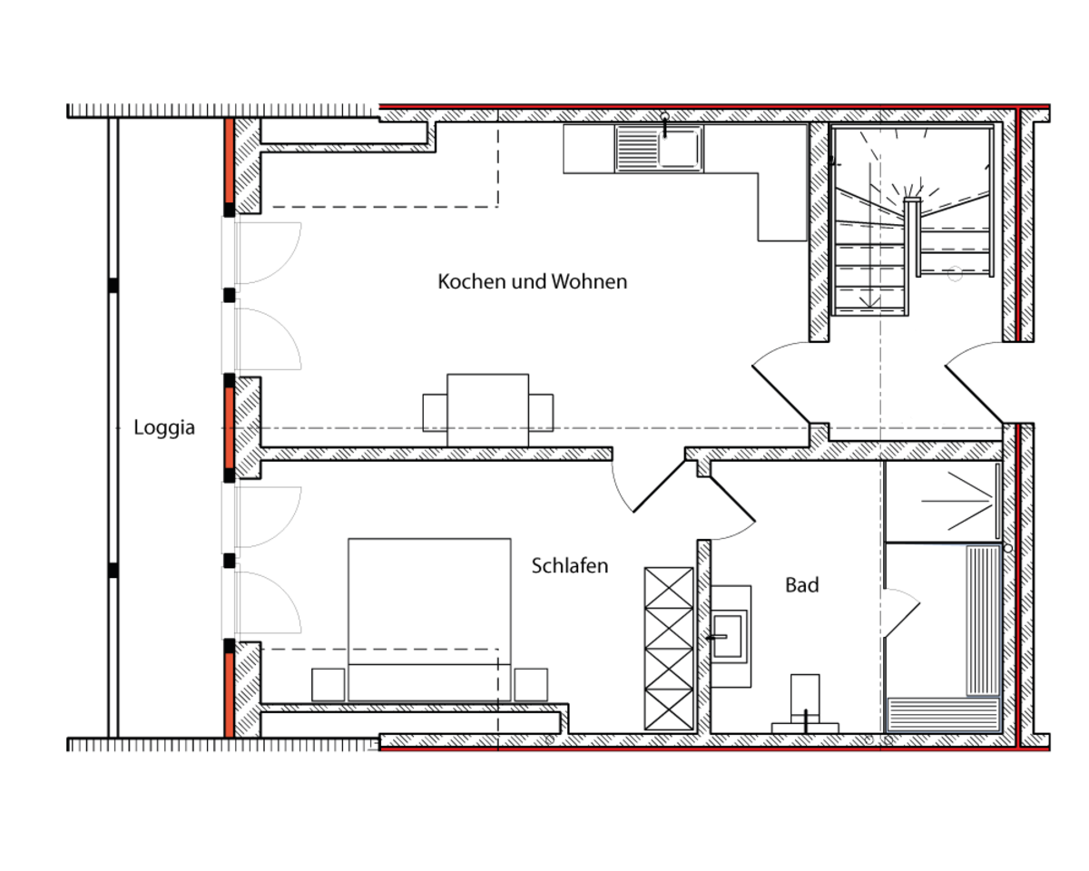 Grundriss Obergeschoss von Wohnung 5