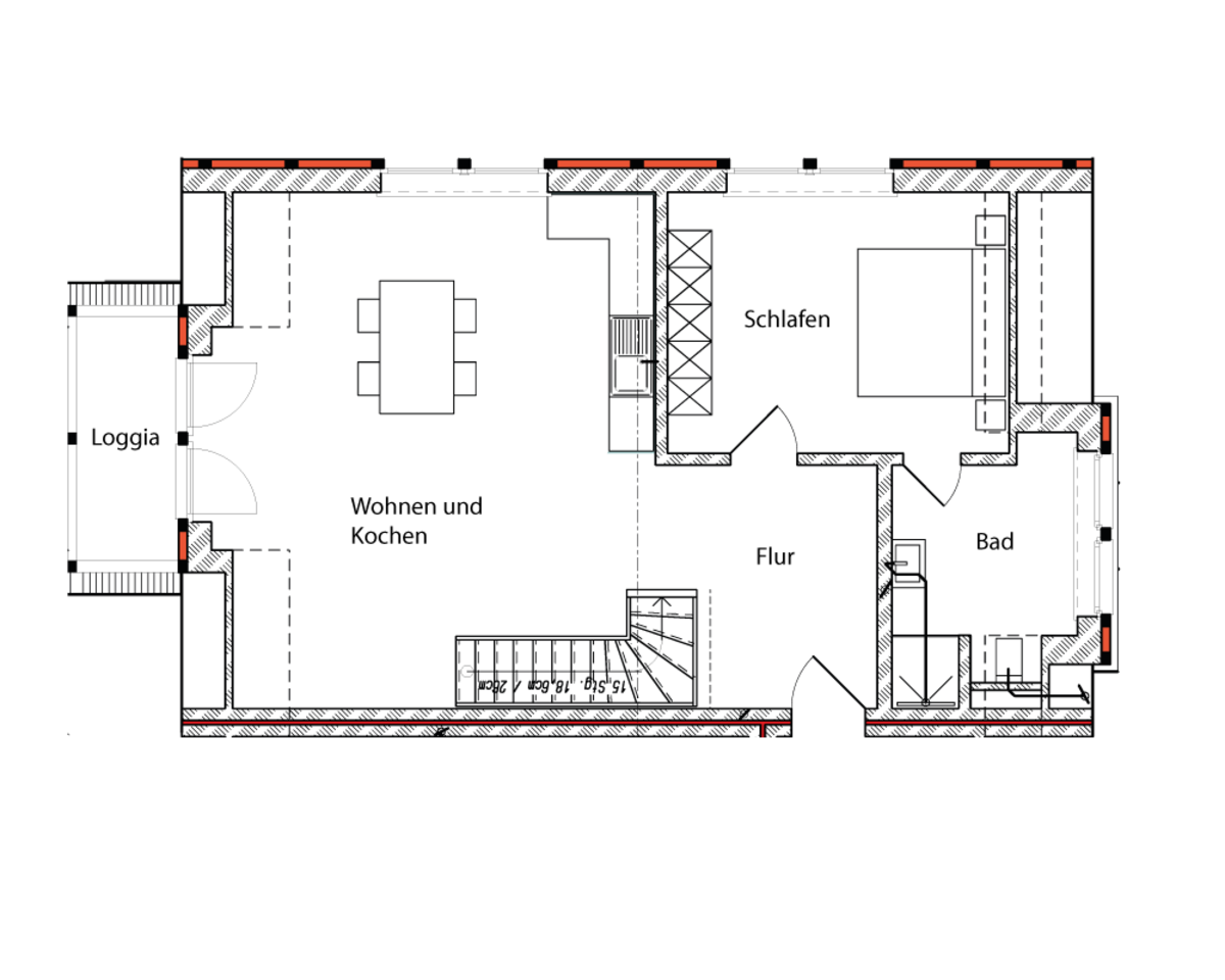 Grundriss Obergeschoss von Wohnung 6